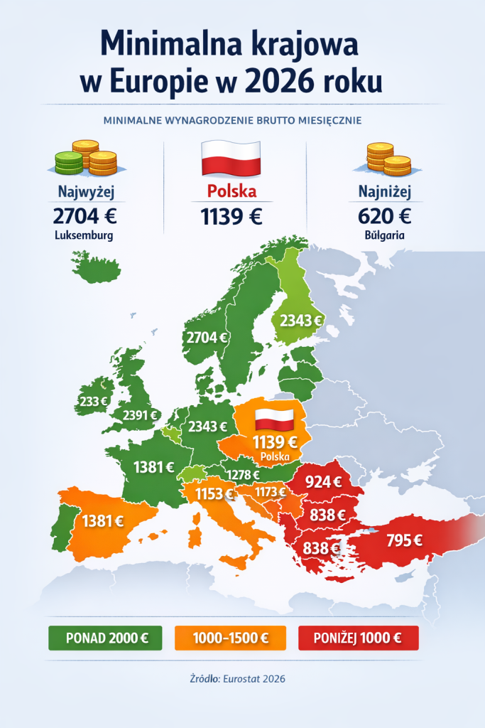 minimalna krajowa w europie